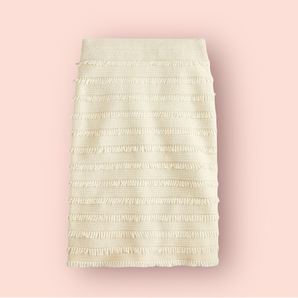 J. Crew Knit Pencil Skirt Fringe Stripe Cream Sz XXS AS891